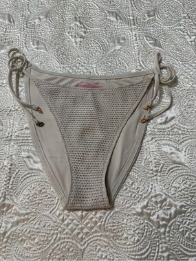 Victoria's Secret Cream Crochet Tie-Side Bikini Bottom with Gold Charms